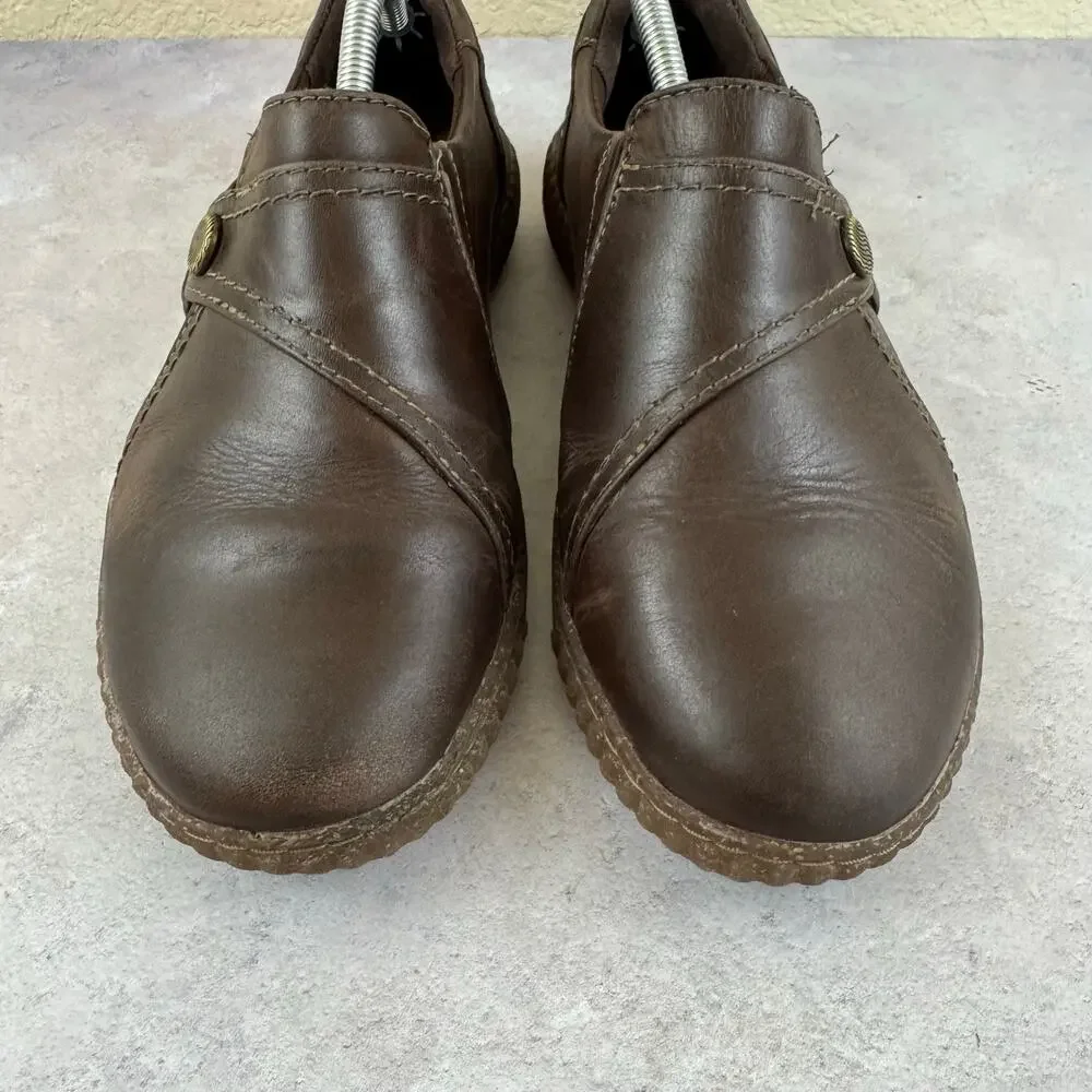 Clarks Collection Brown Leather Comfort Cushioned Slip On Shoes Womens 7.5 Wide